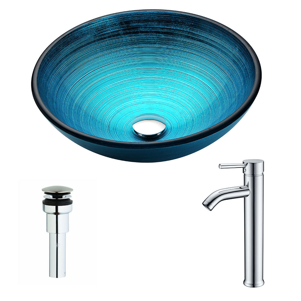 ANZZI  Enti Series Deco-Glass Vessel Sink in Lustrous Blue with Fann Faucet ANZZI