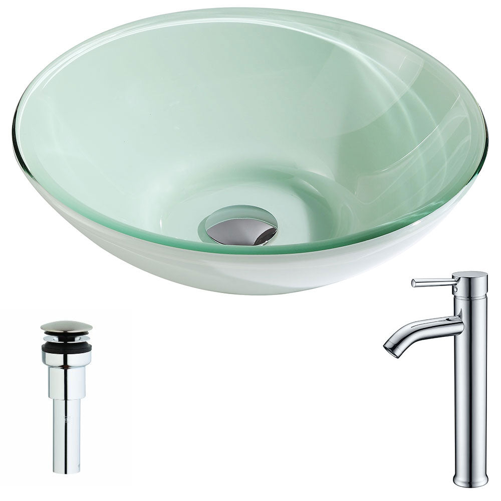 ANZZI  Sonata Series Deco-Glass Vessel Sink in Lustrous Light Green Finish with Fann Faucet ANZZI