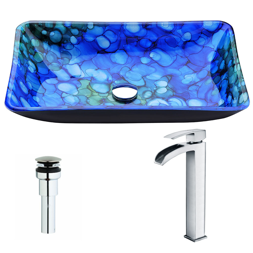 ANZZI  Voce Series Deco-Glass Vessel Sink in Lustrous Blue with Key Faucet ANZZI
