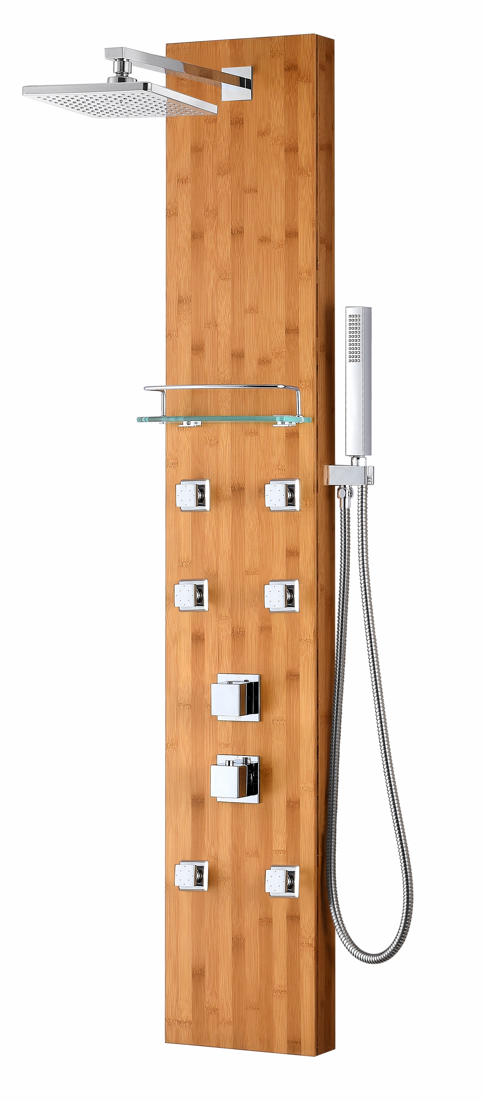 ANZZI  Crane 60 in. Full Body Shower Panel with Heavy Rain Shower and Spray Wand in Natural Bamboo ANZZI