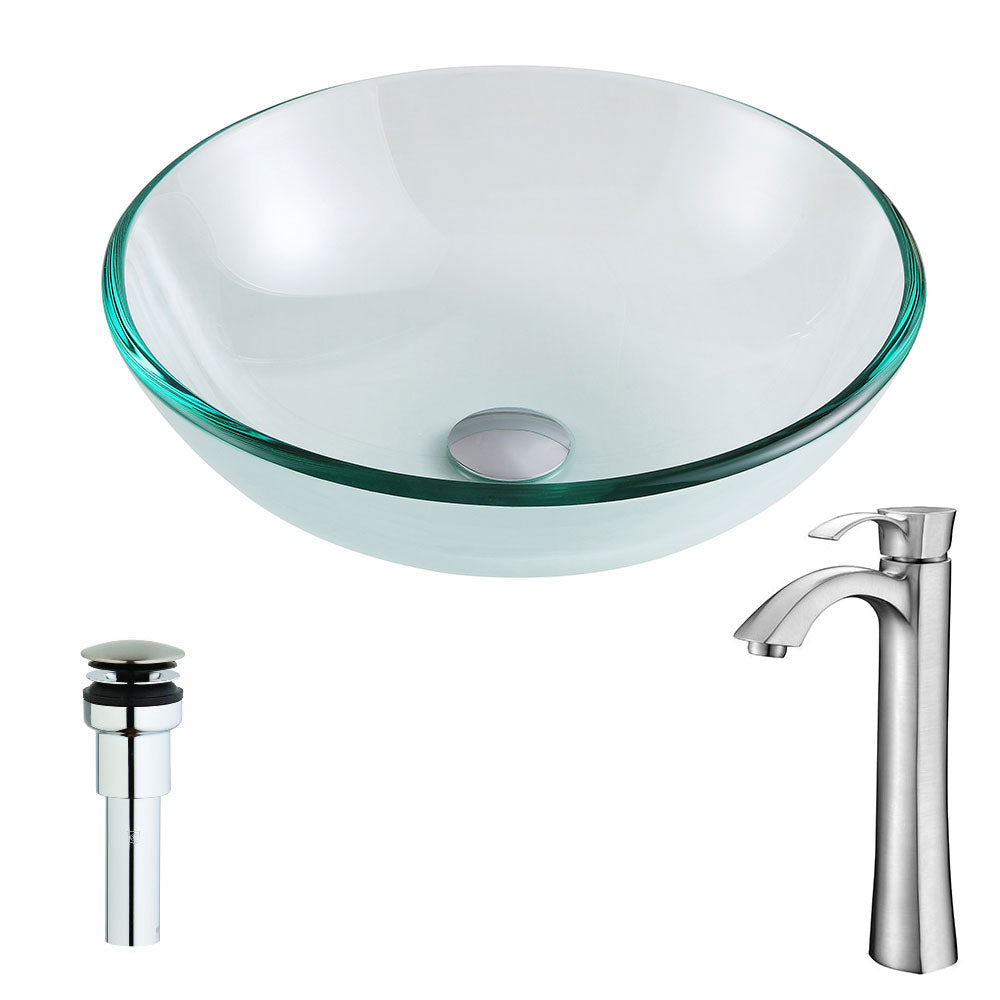ANZZI  Etude Series Deco-Glass Vessel Sink in Lustrous Clear Finish with Harmony Faucet ANZZI