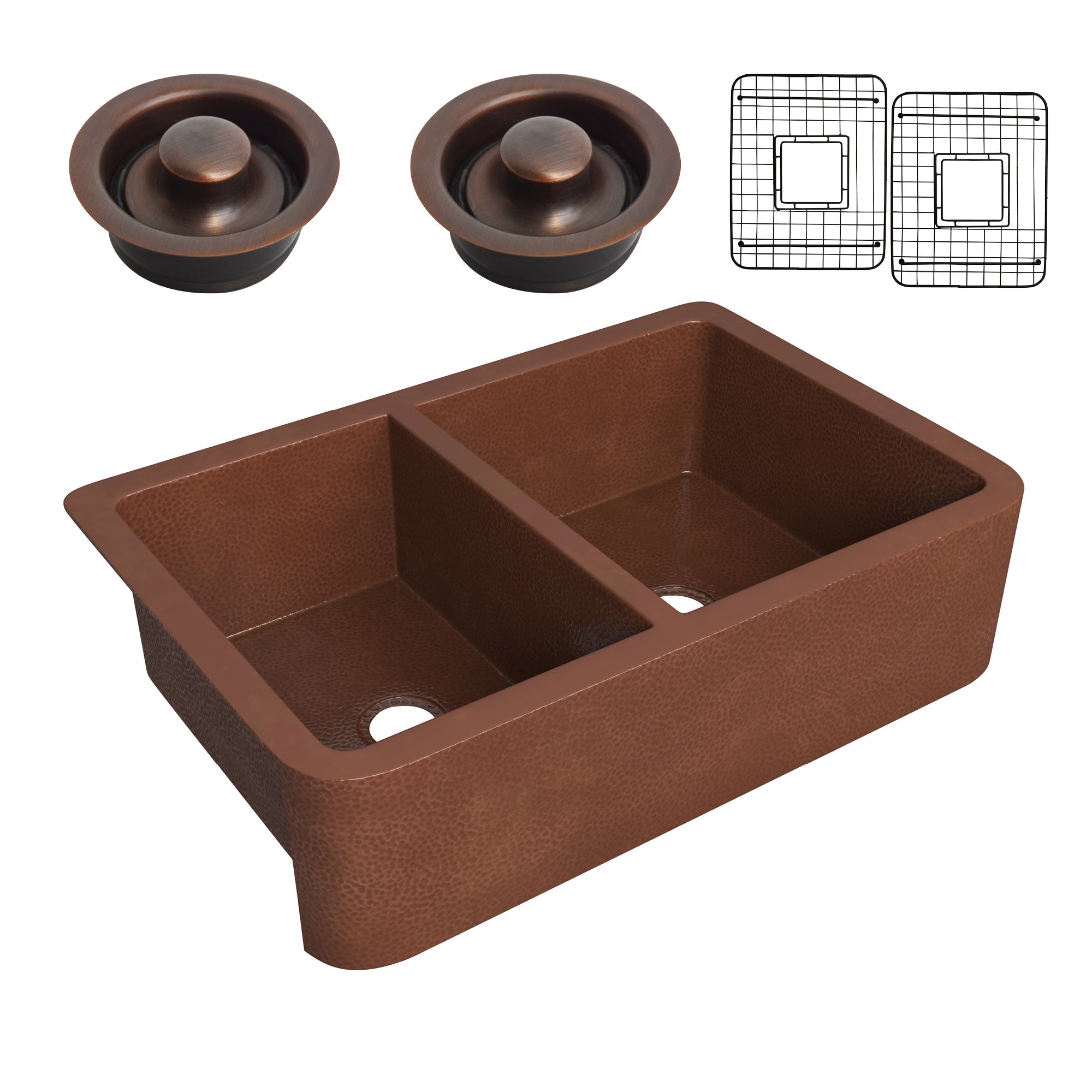 ANZZI  Silesian Farmhouse Handmade Copper 33 in. 50/50 Double Bowl Kitchen Sink with Grape Vine Design ANZZI