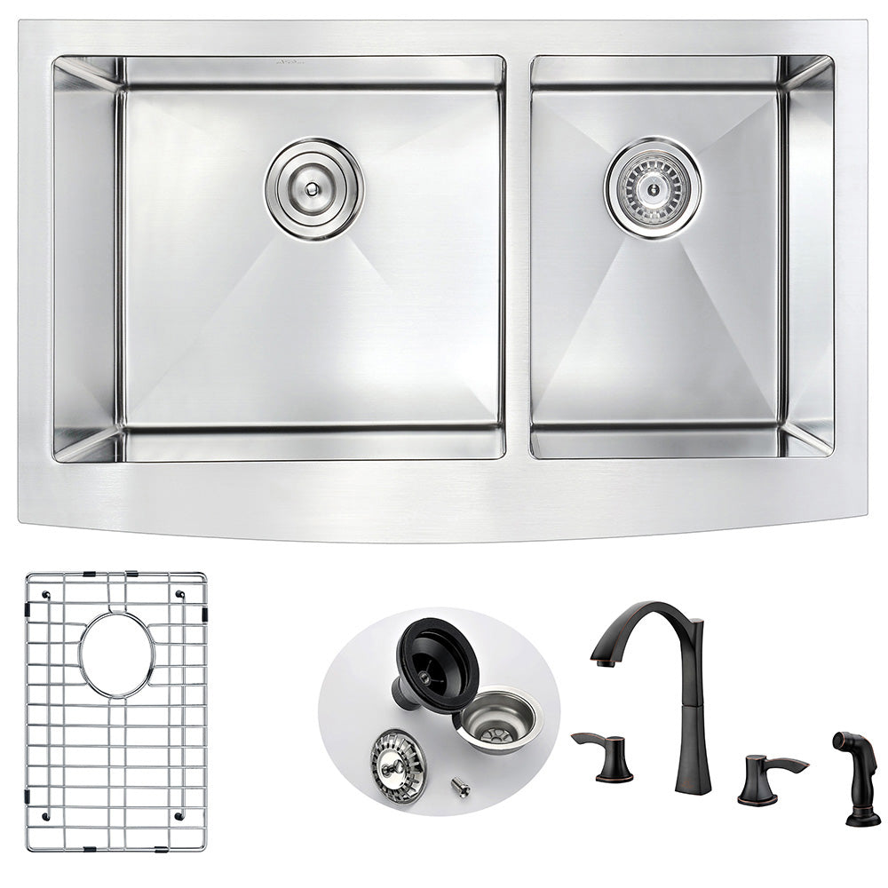 ANZZI  Elysian Farmhouse 36 in. Double Bowl Kitchen Sink with Soave Faucet ANZZI