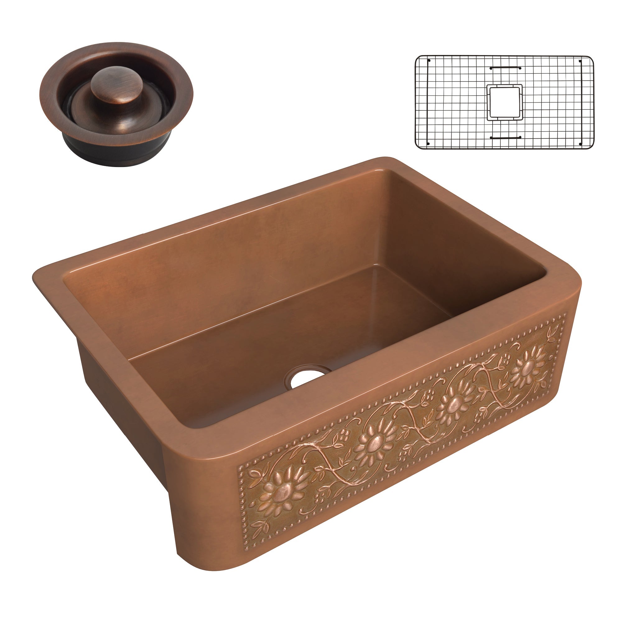 ANZZI  Cilicia Farmhouse Handmade Copper 30 in. 0-Hole Single Bowl Kitchen Sink with Daisy Design Panel ANZZI