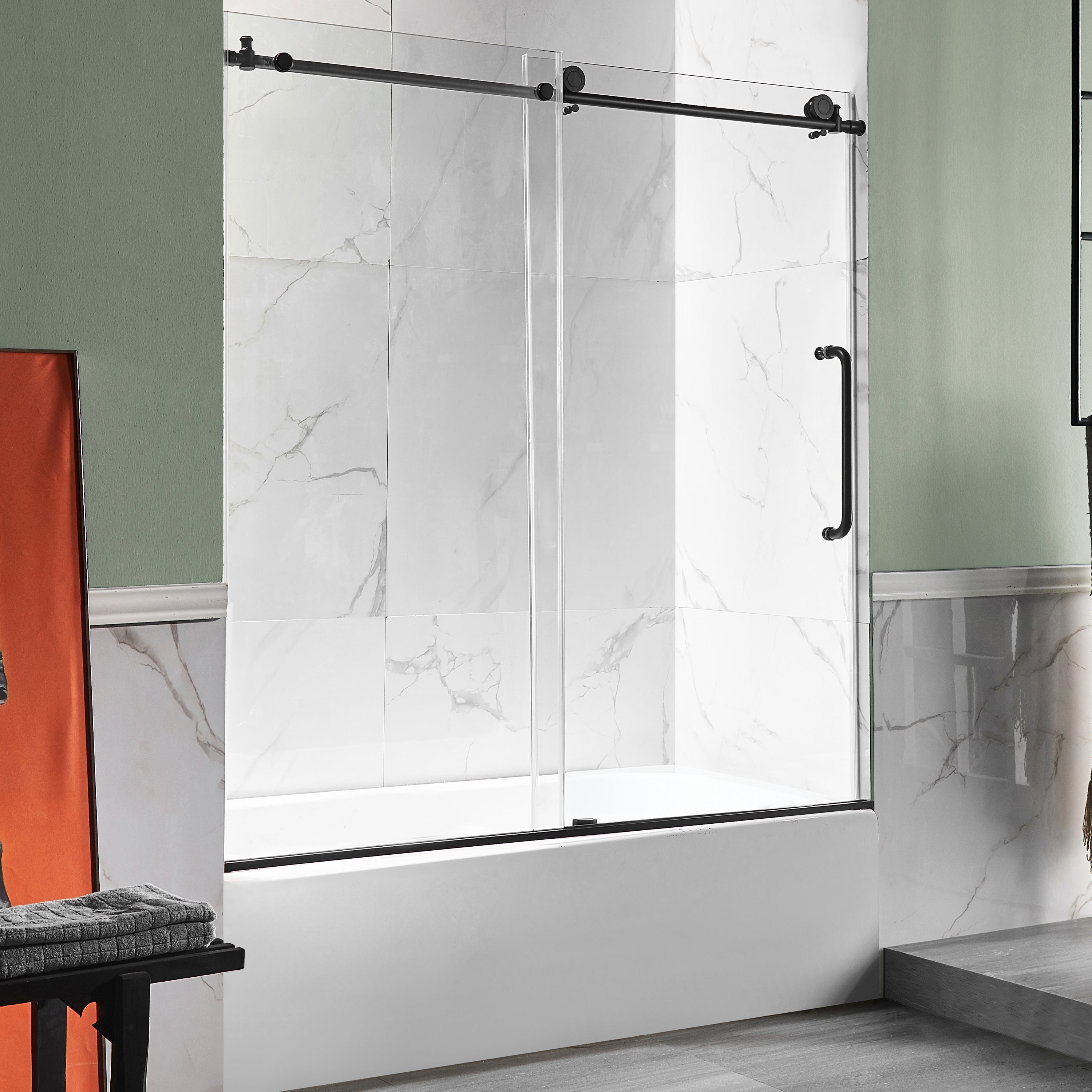 Anzzi 5 ft. Acrylic Rectangle Tub With 60 in. x 62 in. Frameless Sliding Tub Door ANZZI