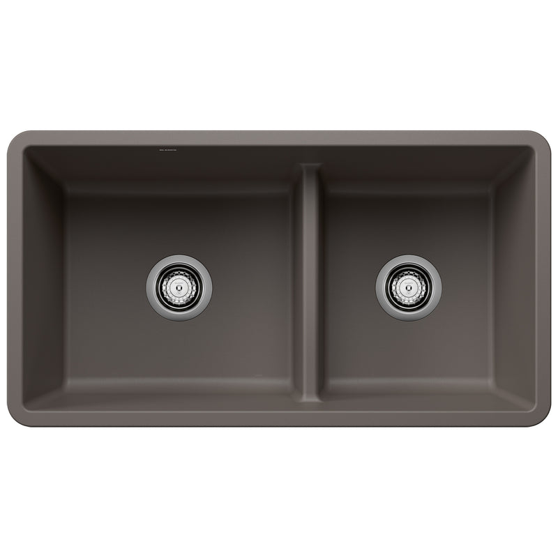 Blanco Precis SILGRANIT 33" 60/40 Reversible Double Bowl Undermount Kitchen Sink with Low Divide Blanco