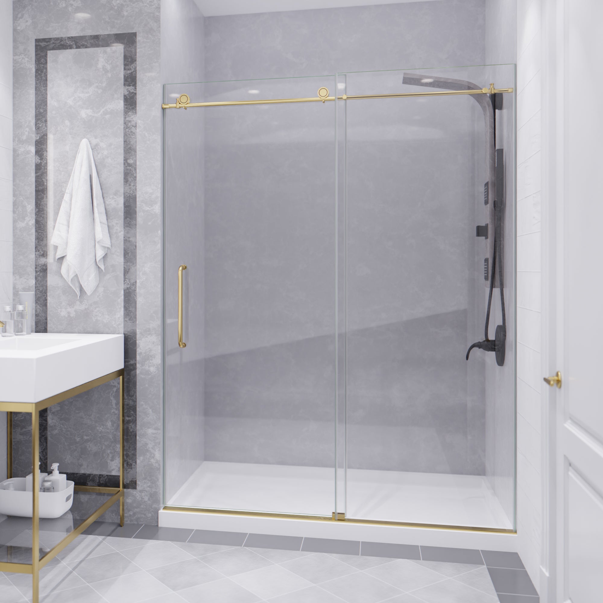 ANZZI  Leon Series 60 in. by 76 in. Frameless Sliding Shower Door with Handle ANZZI