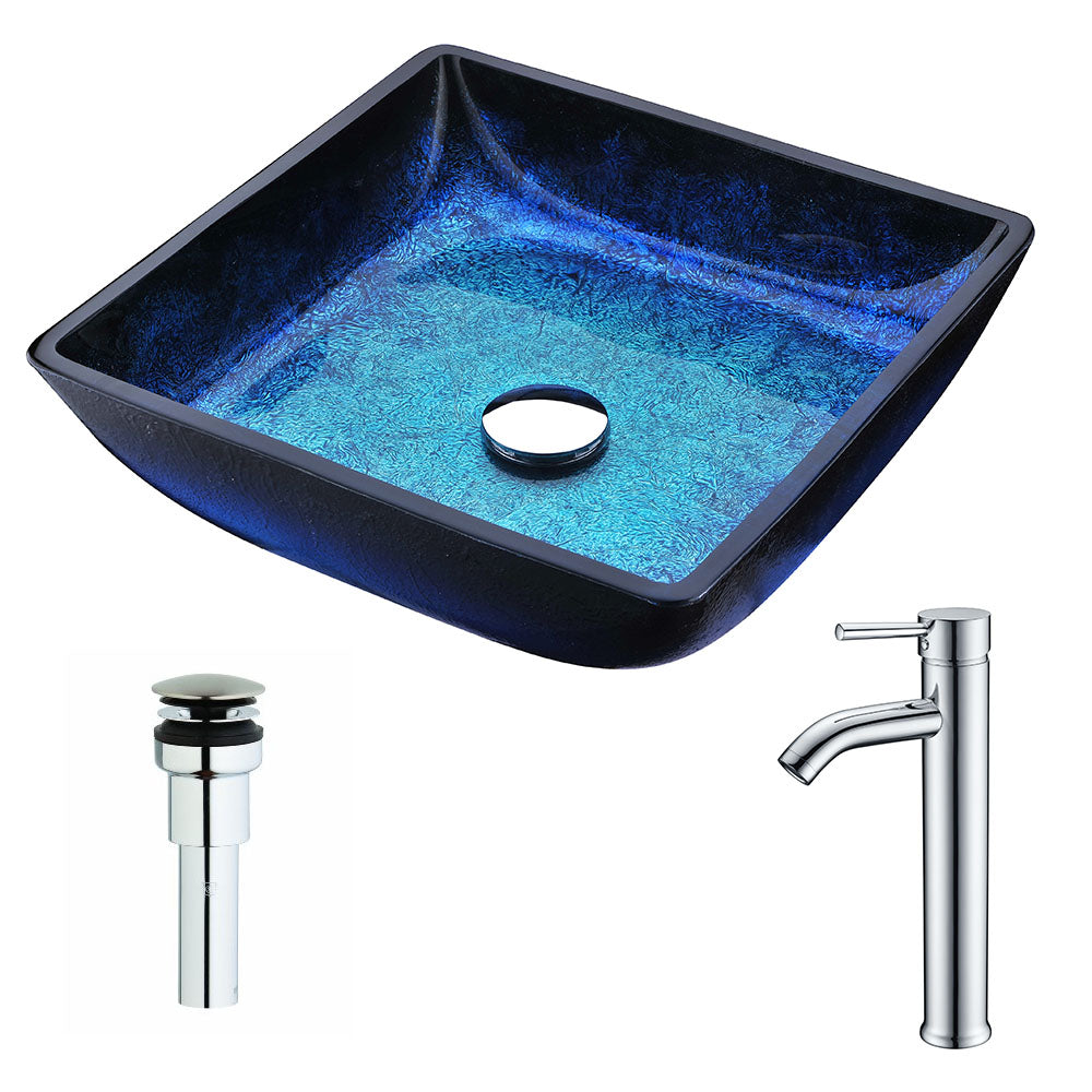 ANZZI  Viace Series Deco-Glass Vessel Sink in Blazing Blue with Fann Faucet ANZZI