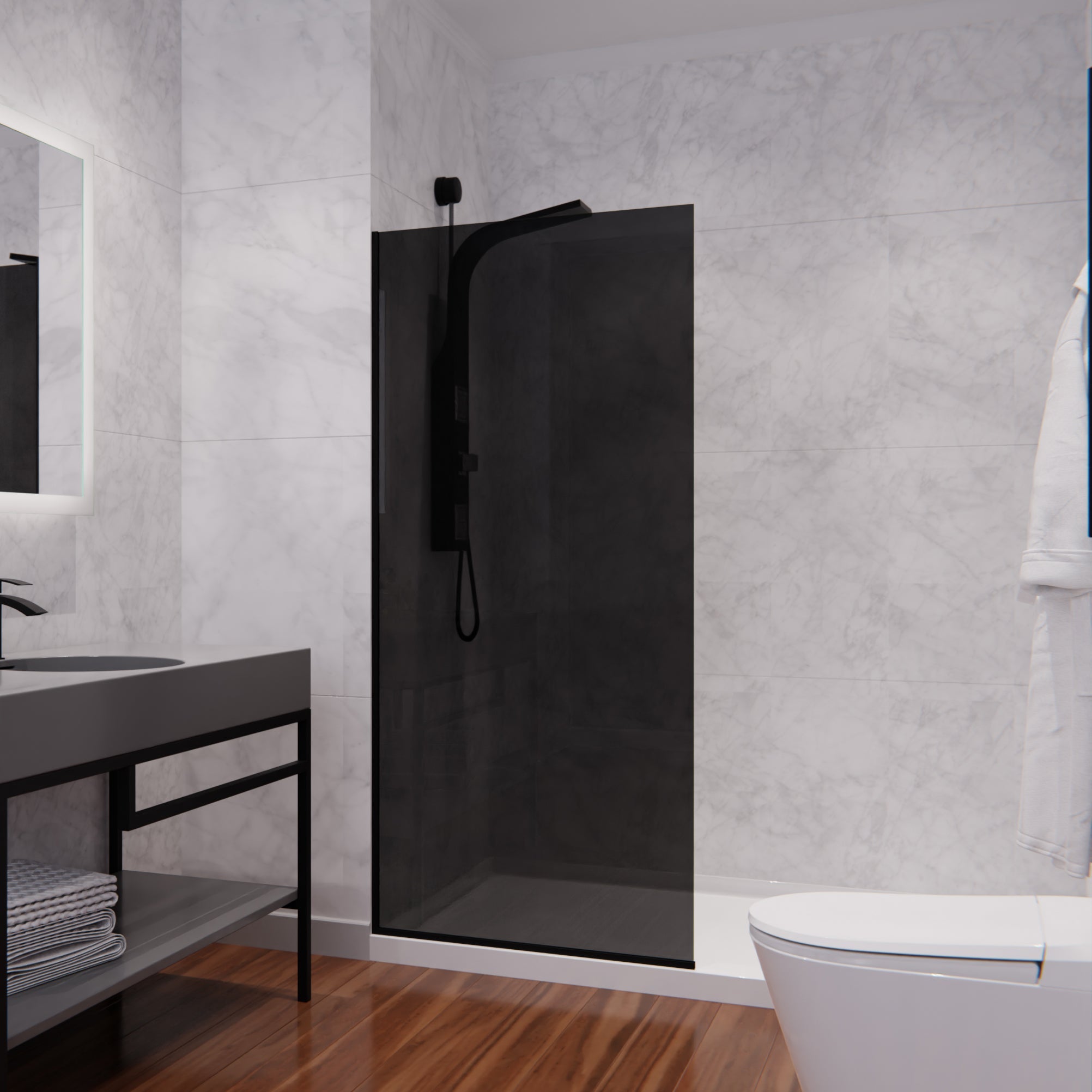 ANZZI  Veil Series 74 in. by 34 in. Framed Tinted Glass Shower Screen ANZZI