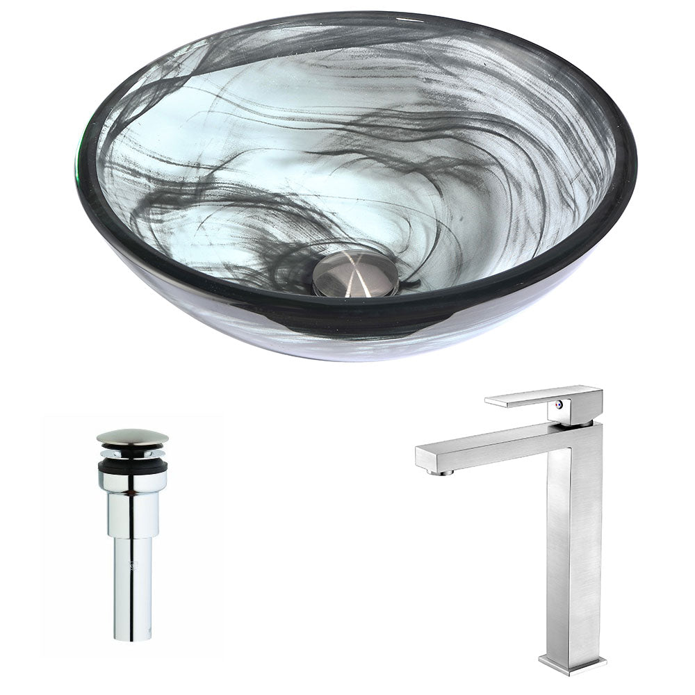 ANZZI  Mezzo Series Deco-Glass Vessel Sink in Slumber Wisp with Enti Faucet ANZZI