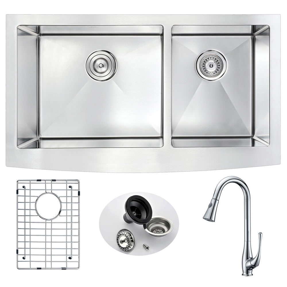 ANZZI  Elysian Farmhouse 33 in. Double Bowl Kitchen Sink with Singer Faucet ANZZI