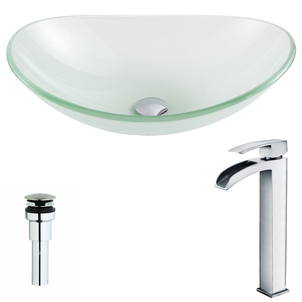 ANZZI  Forza Series Deco-Glass Vessel Sink in Lustrous Frosted with Key Faucet ANZZI