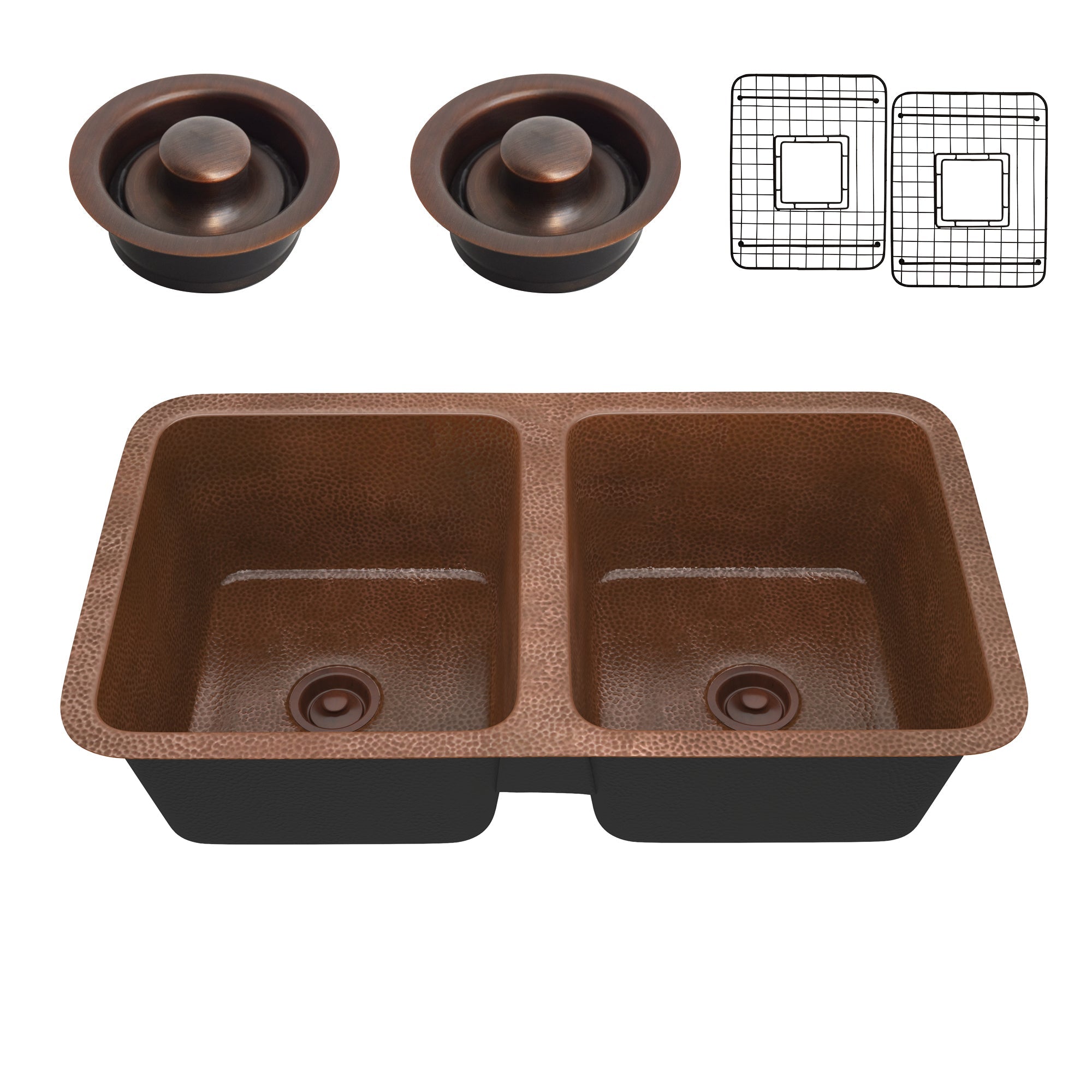 ANZZI  Eastern Drop-in Handmade Copper 32 in. 0-Hole 50/50 Double Bowl Kitchen Sink ANZZI