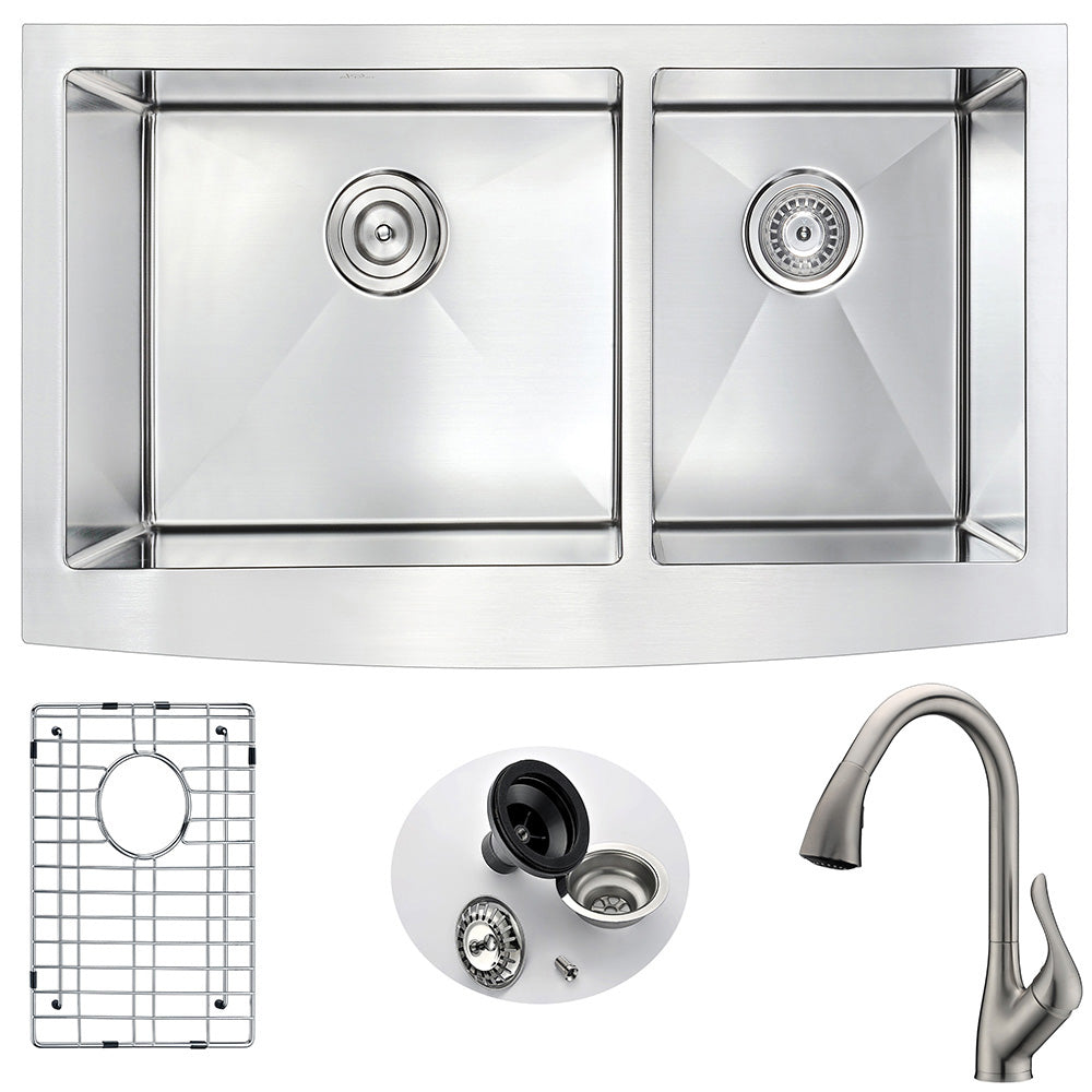 ANZZI  Elysian Farmhouse 36 in. Double Bowl Kitchen Sink with Accent Faucet ANZZI