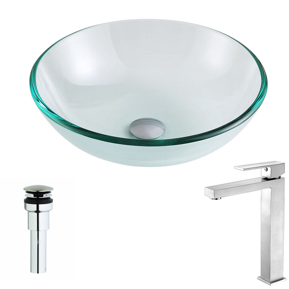 ANZZI  Etude Series Deco-Glass Vessel Sink in Lustrous Clear with Enti Faucet ANZZI