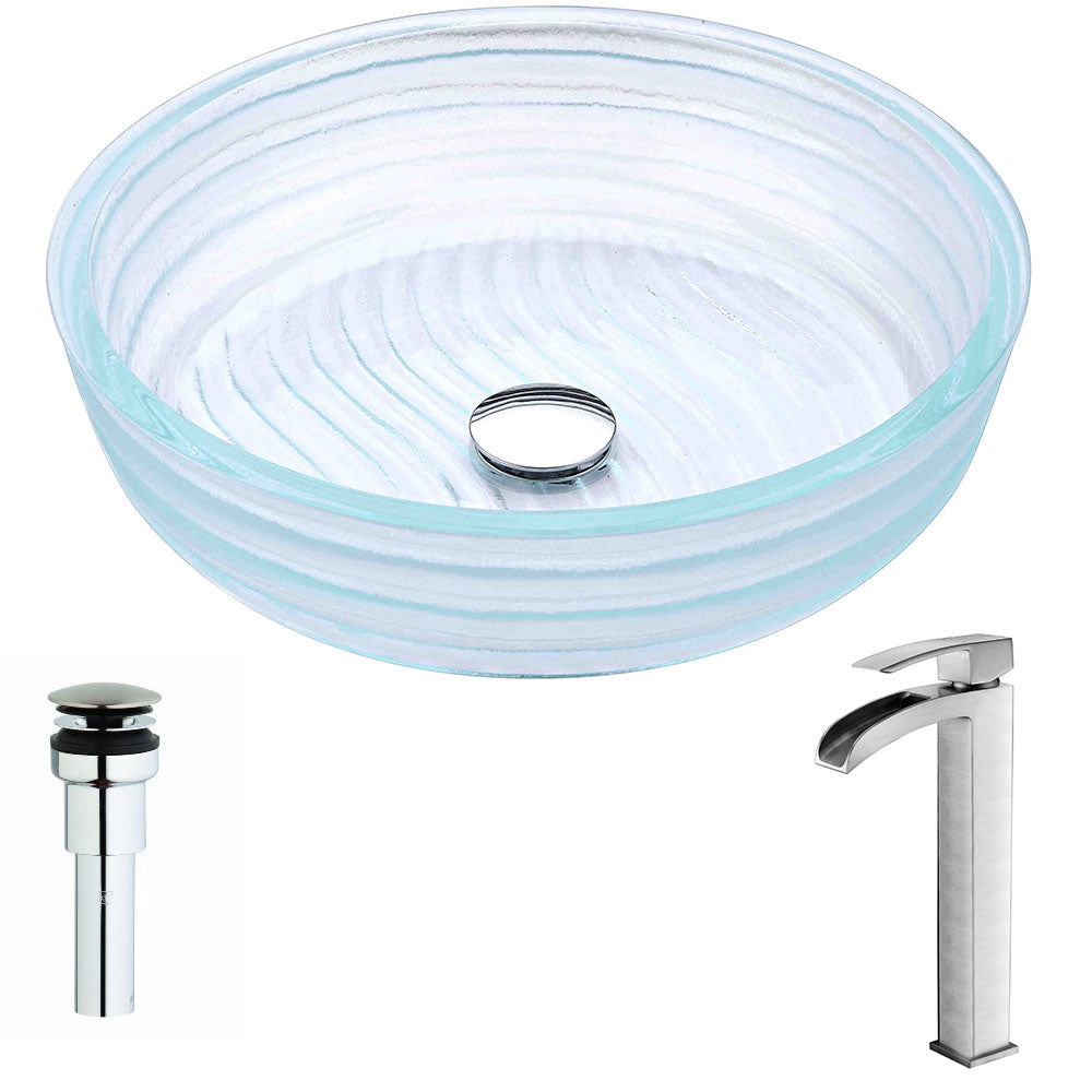 ANZZI  Canta Series Deco-Glass Vessel Sink in Lustrous Translucent Crystal with Key Faucet ANZZI
