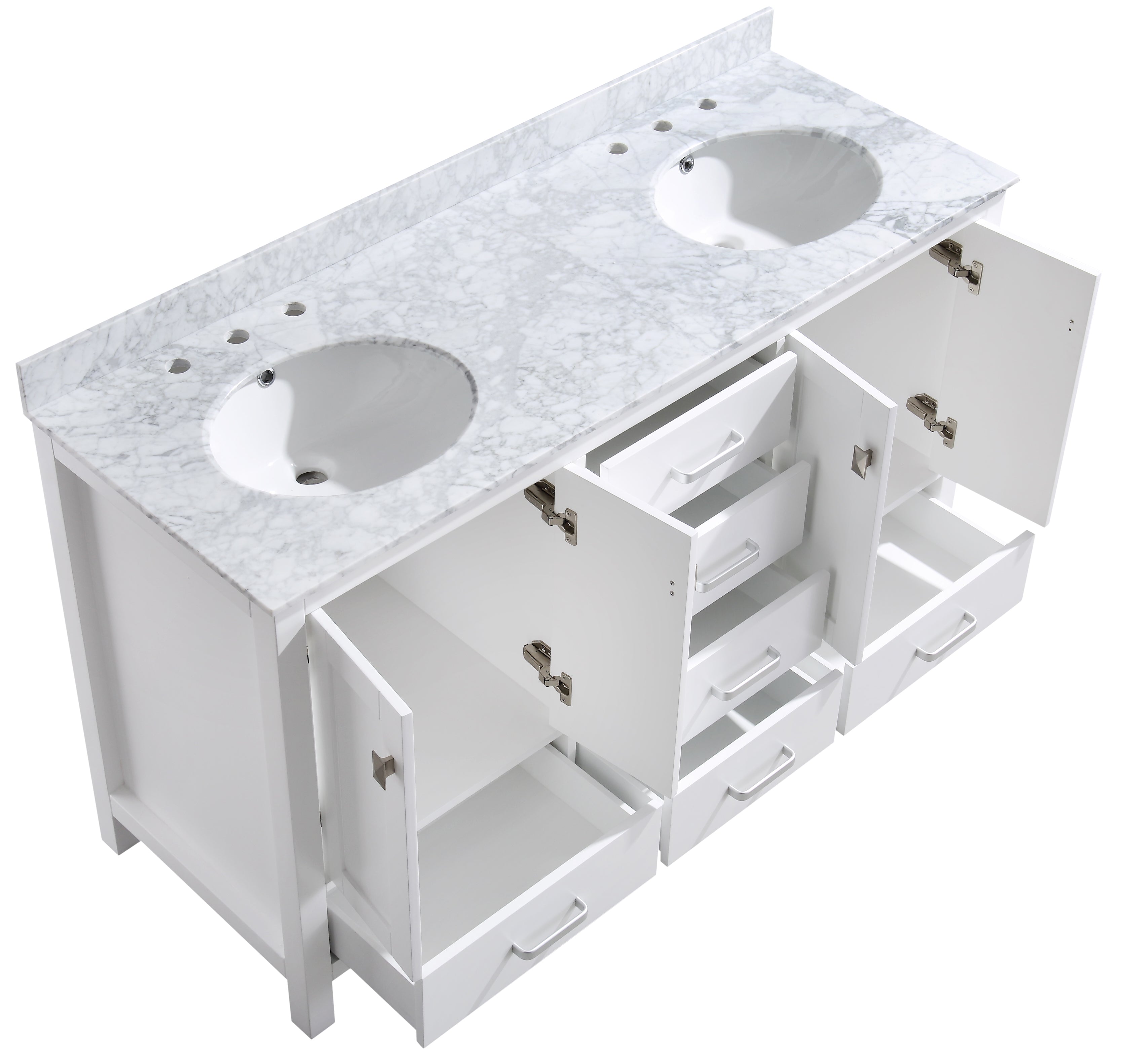 ANZZI  Chateau 60 in. W x 22 in. D Bathroom Vanity with Carrara White Marble Top ANZZI