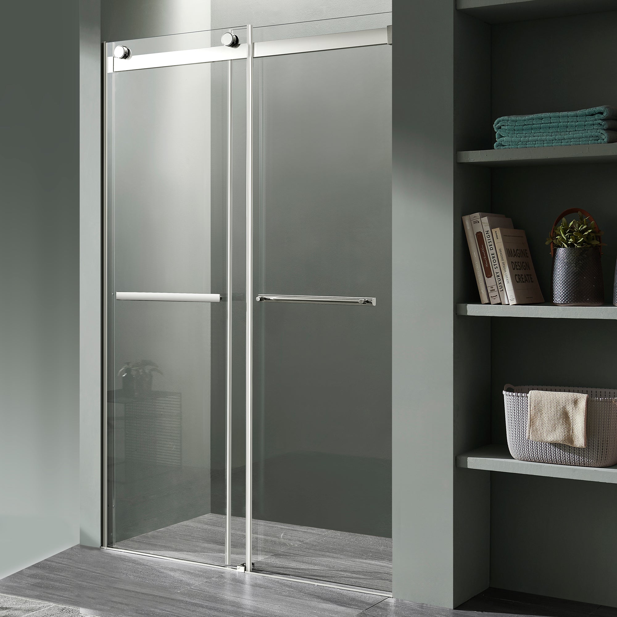 ANZZI Series 48 in. x 76 in. Frameless Sliding Shower Door with Horizontal Handle ANZZI