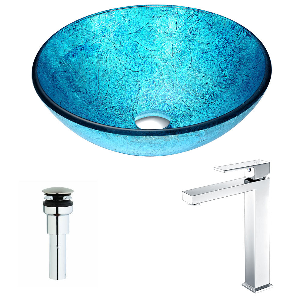 ANZZI Accent Series Deco-Glass Vessel Sink in Blue Ice with Enti Faucet ANZZI