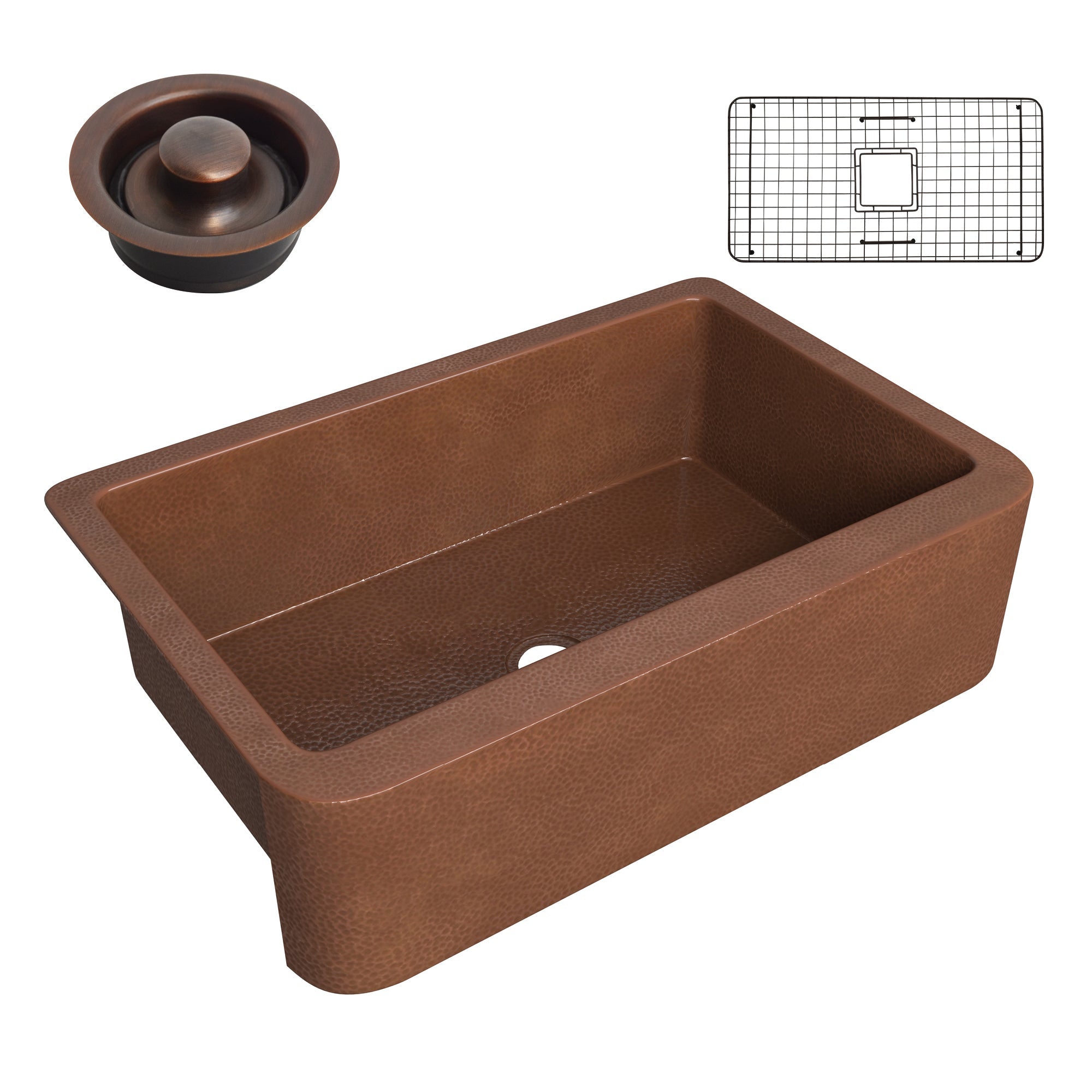 ANZZI  Miletus Farmhouse Handmade Copper 33 in. 0-Hole Single Bowl Kitchen Sink ANZZI