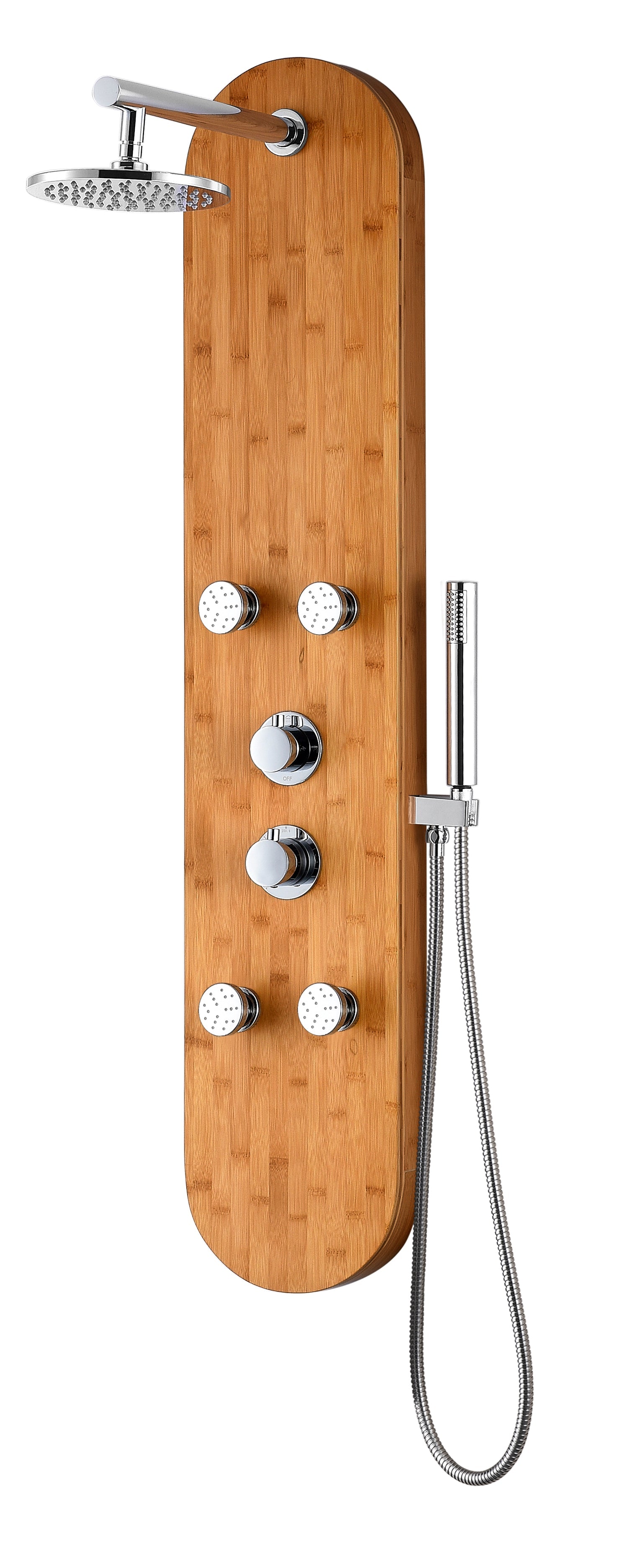 ANZZI  Crane 52 in. Full Body Shower Panel with Heavy Rain Shower and Spray Wand in Natural Bamboo ANZZI