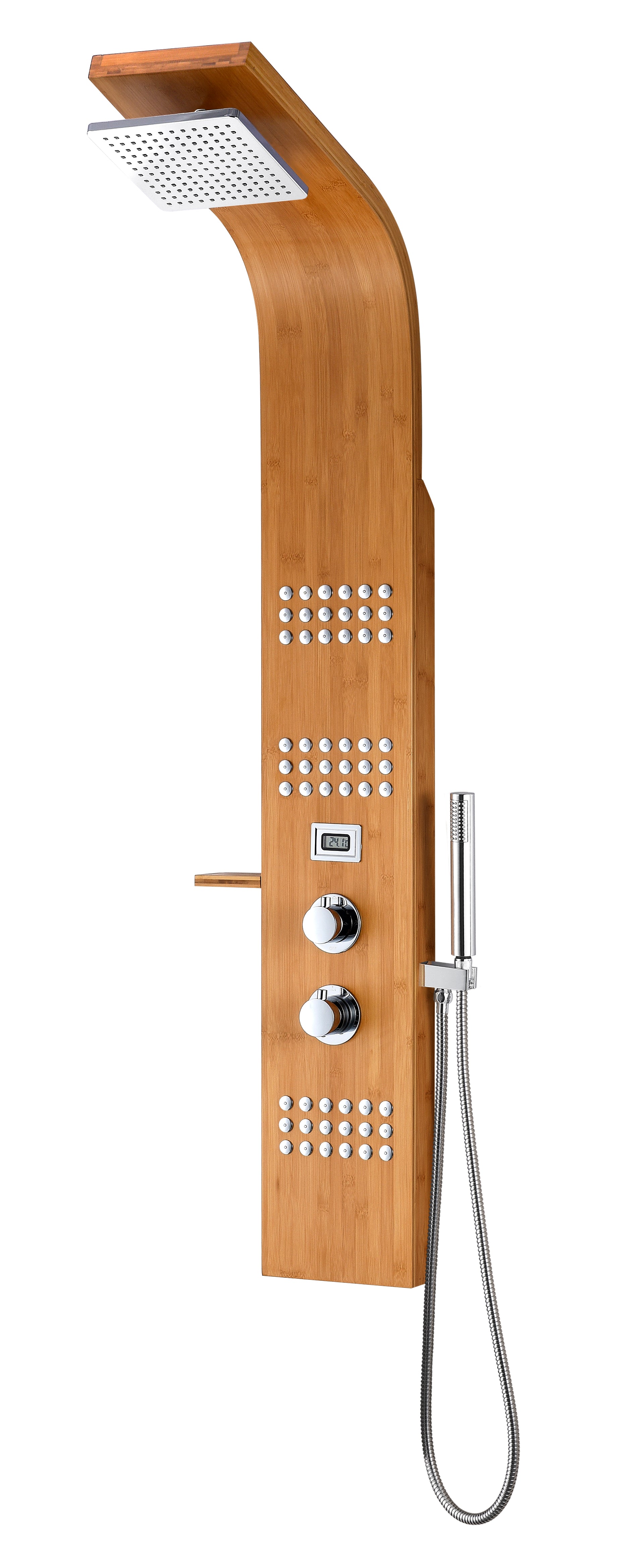 ANZZI  Crane 60 in. Full Body Shower Panel with Heavy Rain Shower and Spray Wand in Natural Bamboo ANZZI