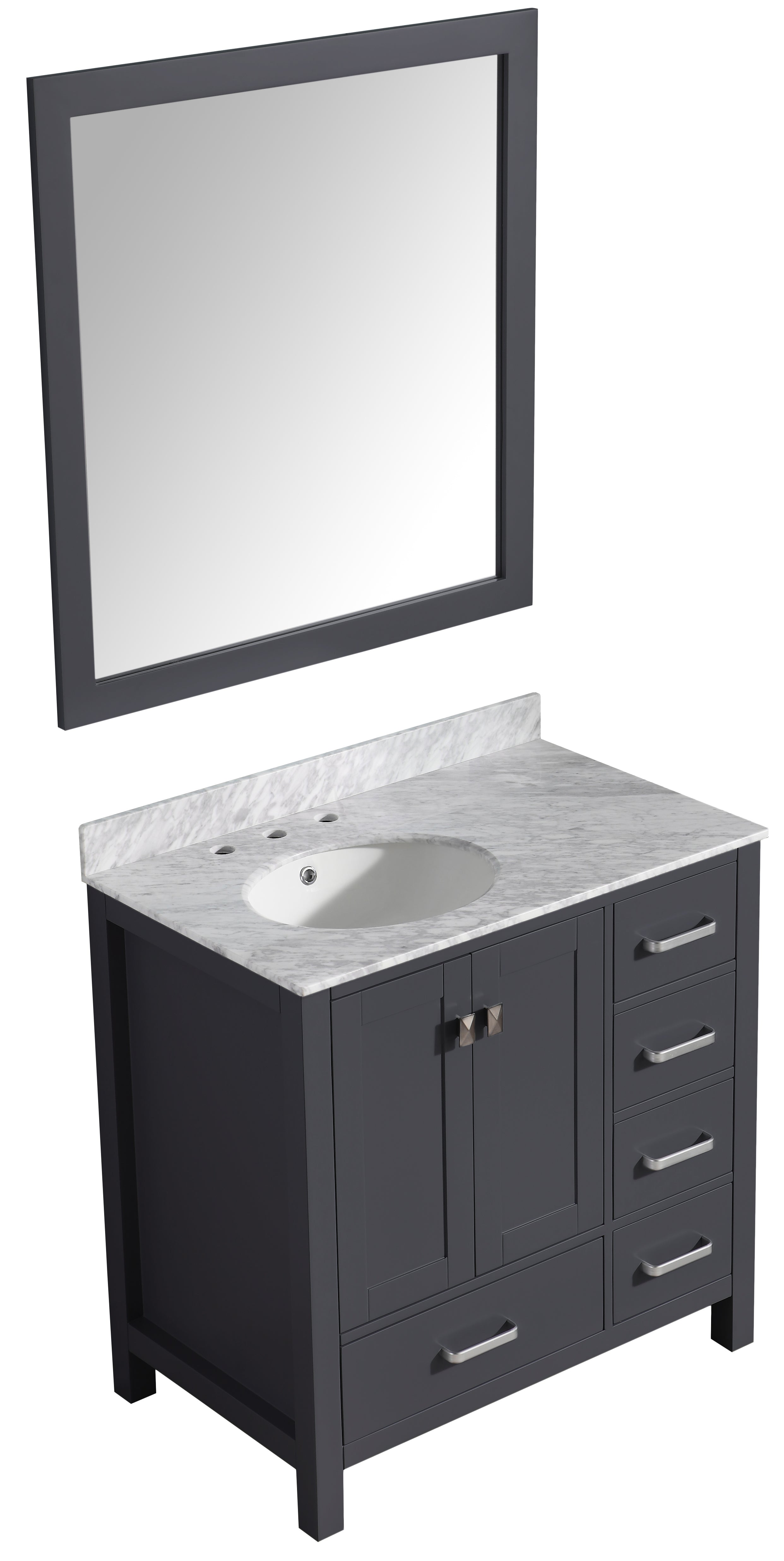 ANZZI  Chateau 36 in. W x 22 in. D Bathroom Bath Vanity Set with Carrara Marble Top with White Sink ANZZI