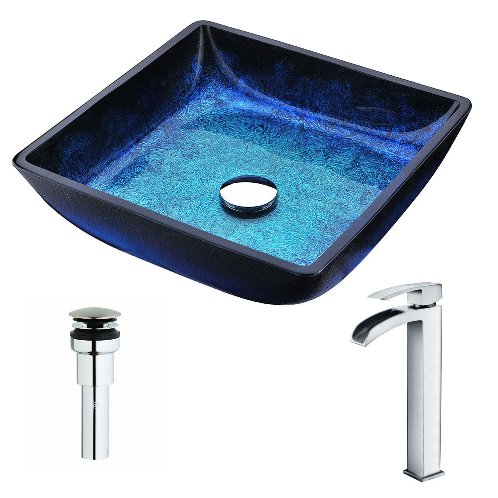 ANZZI  Viace Series Deco-Glass Vessel Sink in Blazing Blue with Key Faucet ANZZI