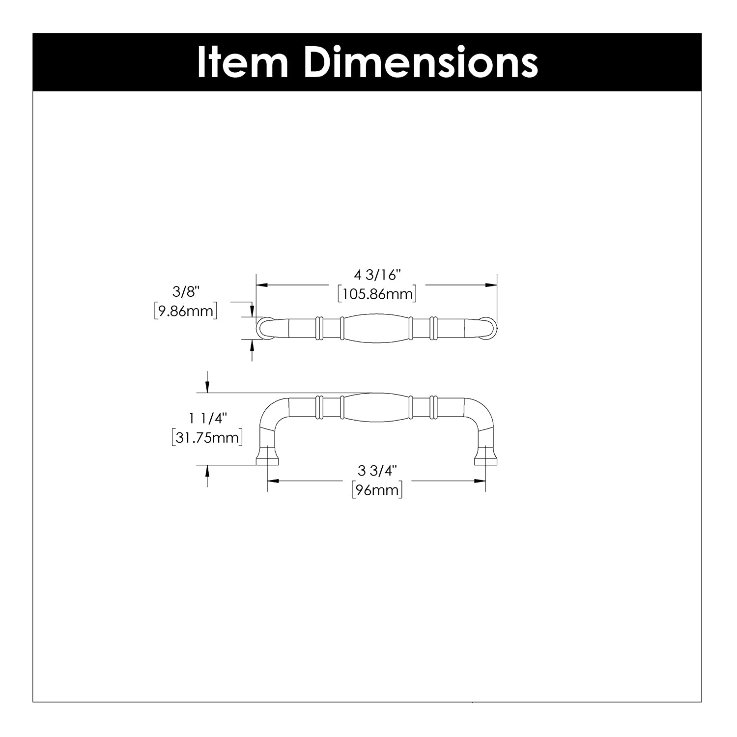 Hickory Hardware Williamsburg Pull 3-3/4 Inch (96mm) Center to Center Hickory Hardware