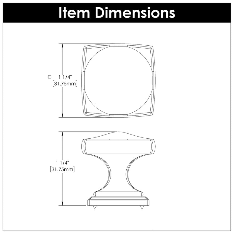 Hickory Hardware Dover Knob 1-1/4 Inch Square Hickory Hardware