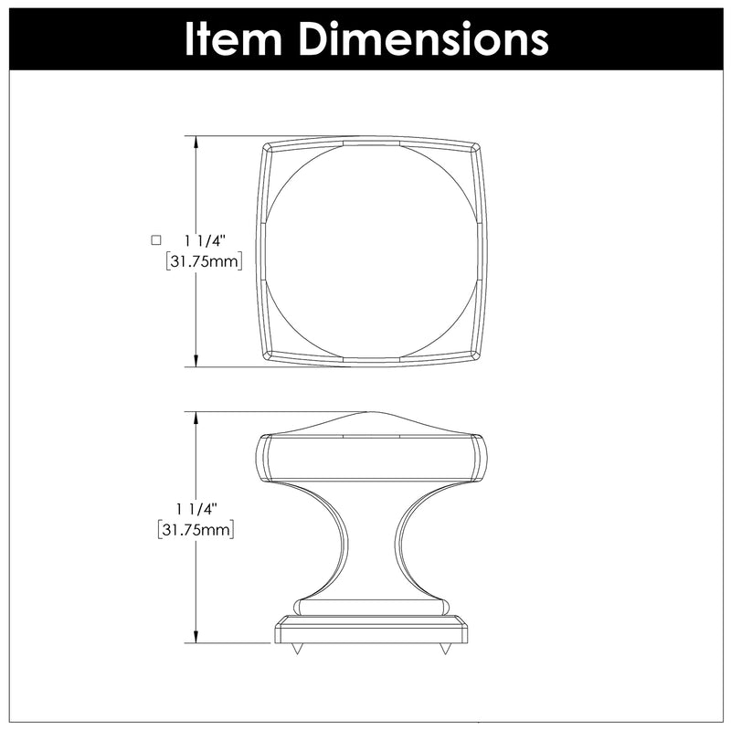 Hickory Hardware Dover Knob 1-1/4 Inch Square Hickory Hardware