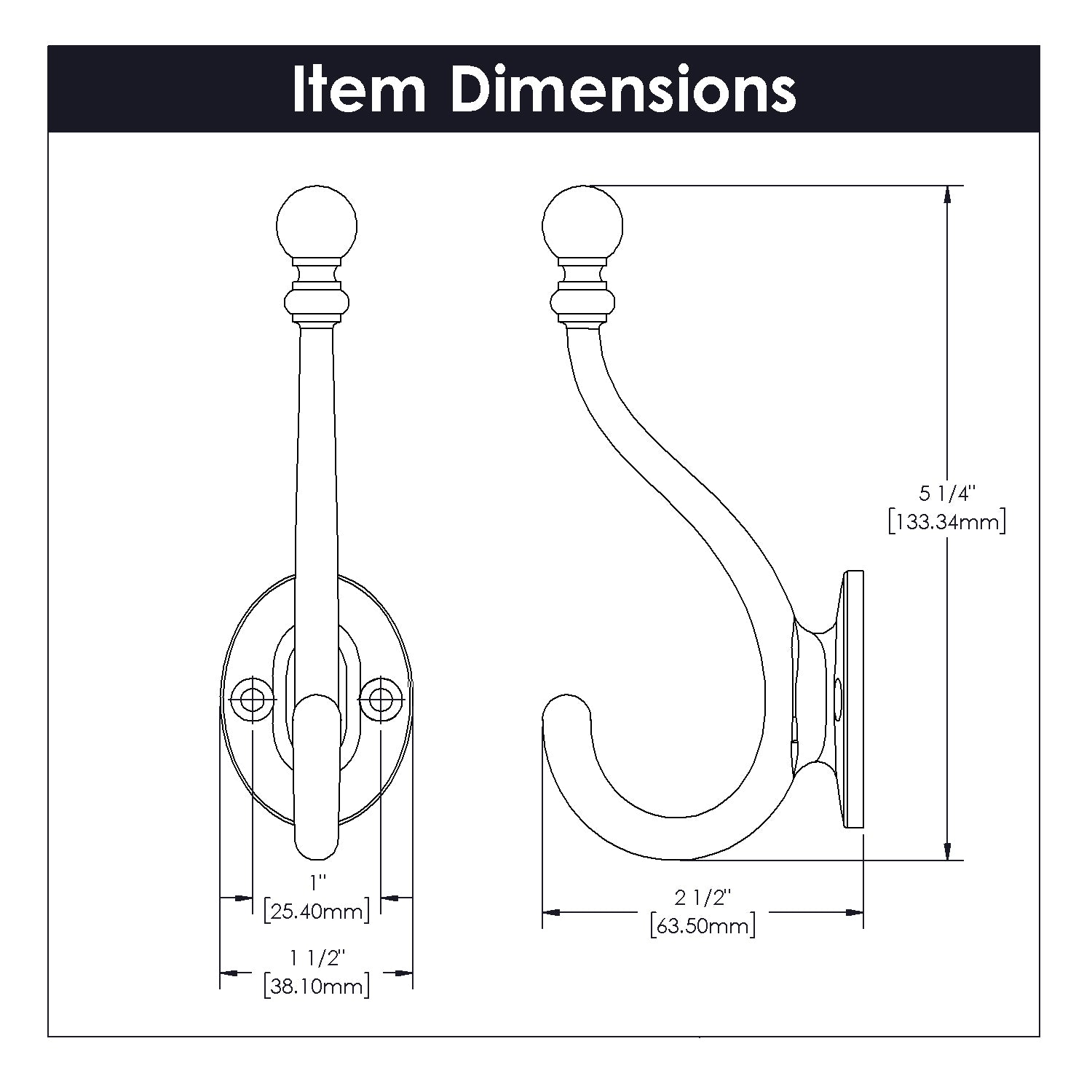 Hickory Hardware Cottage Coat & Hat Hook 5-1/4 Inch Long Hickory Hardware
