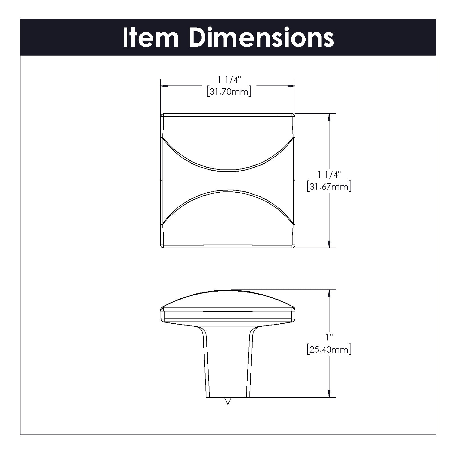 Hickory Hardware Crest Knob 1-1/4 Inch Square Hickory Hardware
